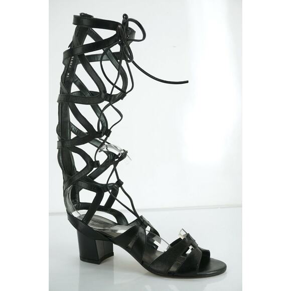 Stuart Weitzman Black Grecian Gladiator Sandals  Strappy Knee High - Picture 2 of 11